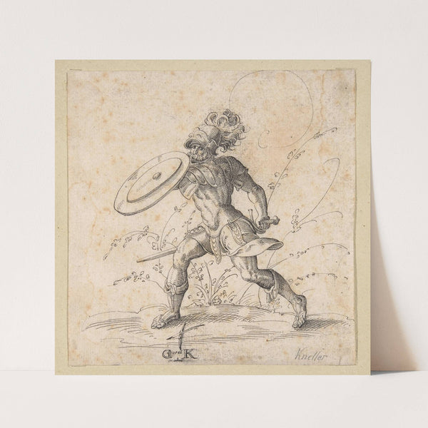 A Soldier Brandishing a Shield in a Landscape (1586) by Monogrammist GK