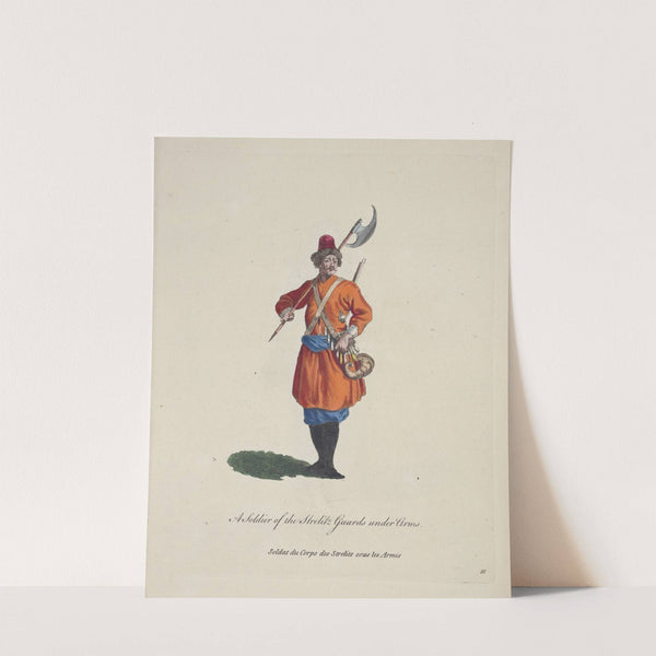 A soldier of the Strelitz guards under arms. Soldat du corps des Strelits sous les armés. (1757-1772) by Charles Grignion