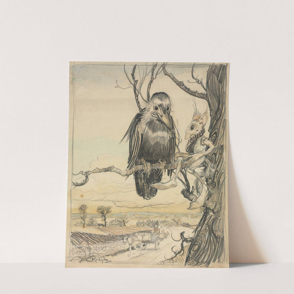 A Squirrel and a Crow (1913) by Arthur Rackham