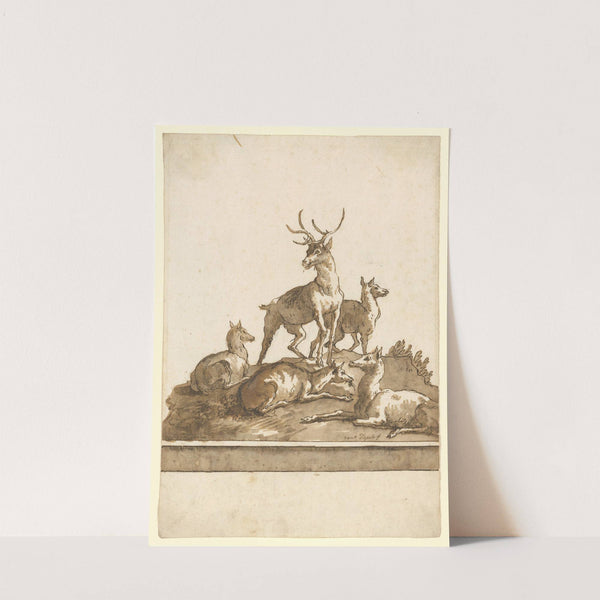 A Stag and Four Hinds on a Grassy Knoll (with Base) (after 1770) by Giovanni Domenico Tiepolo