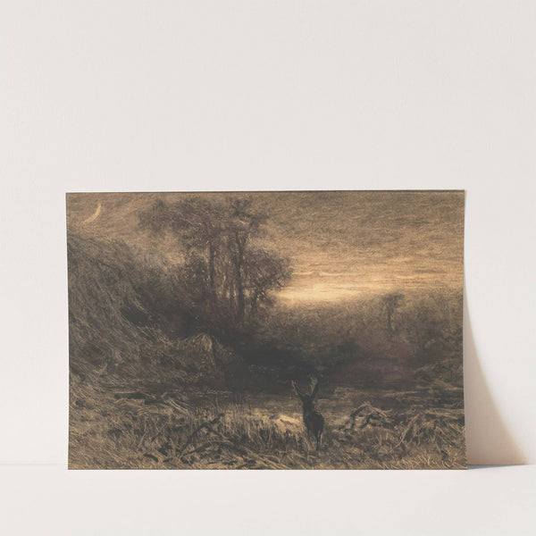 A stag at the edge of a wood at moonlight by Julius Eduard Mařák