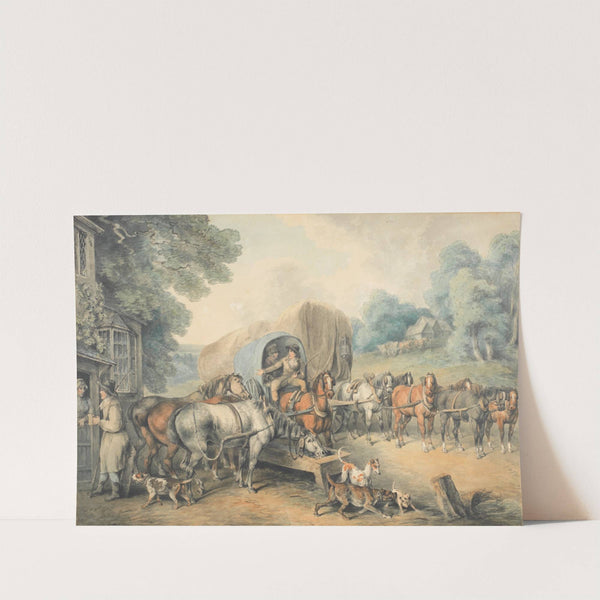 A stagecoach halting at a country inn by Samuel Howitt