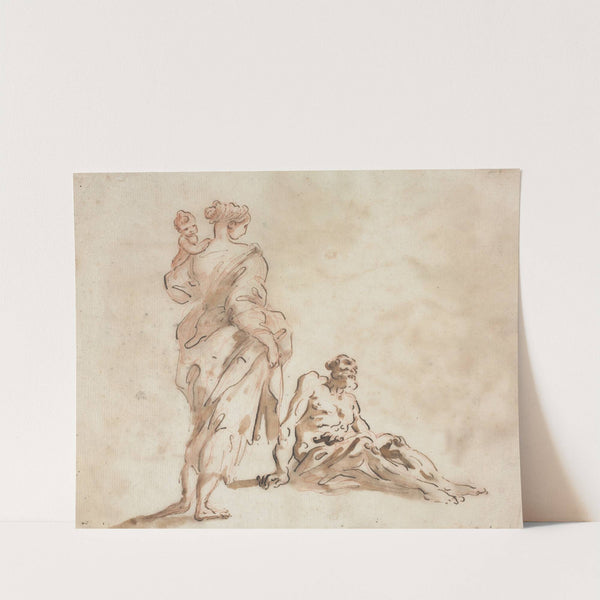 A Standing Woman Holding a Child, a Seated Male at her Feet (first half 18th century?) by Alessandro Magnasco