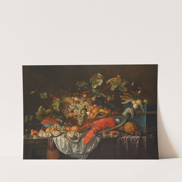 A Still Life Of Assorted Fruits In A Basket, A Roemer And Apples Atop A Blue Jewellery Casket by Cornelis de Bryer