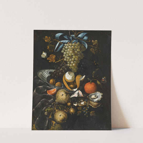 A Still Life Of Blue And White Grapes, Walnuts, A Half-Peeled Lemon And Blackberries In A Wan-Li Porcelain Bowl by Martinus Nellius