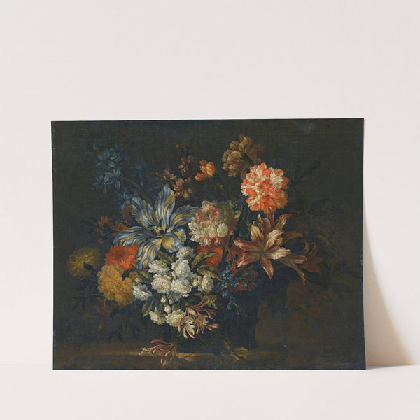 A Still Life Of Lillies, Honeysuckle And Other Flowers In A Vase On A Ledge by Jean-Baptiste Monnoyer