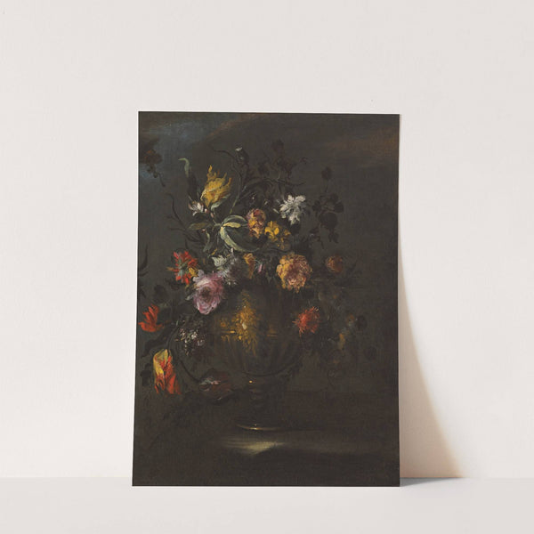 A Still Life Of Roses, Tulips And Other Flowers In A Bronze Vase On A Stone Ledge by Margherita Caffi