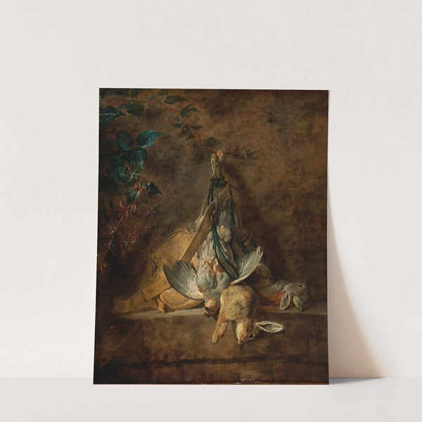 A Still Life; Two Rabbits, a Grey Partridge, Game Bag and a Powder Flask by Jean Siméon Chardin