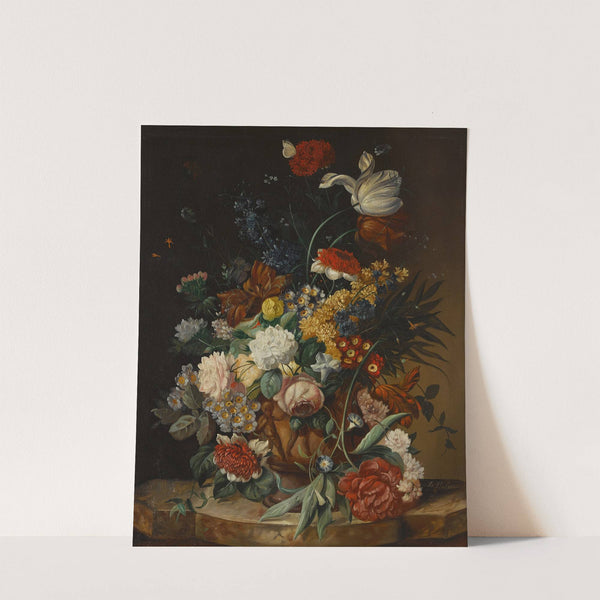 A still life with a bouquet of flowers on a marble ledge by Franz Xaver Pieler