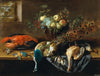 A still life with a peacock, fruit, a lobster and bird