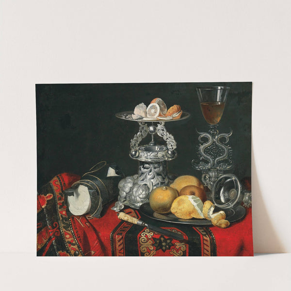 A still life with a Venetian glass, a silver vessel and lemons by German School