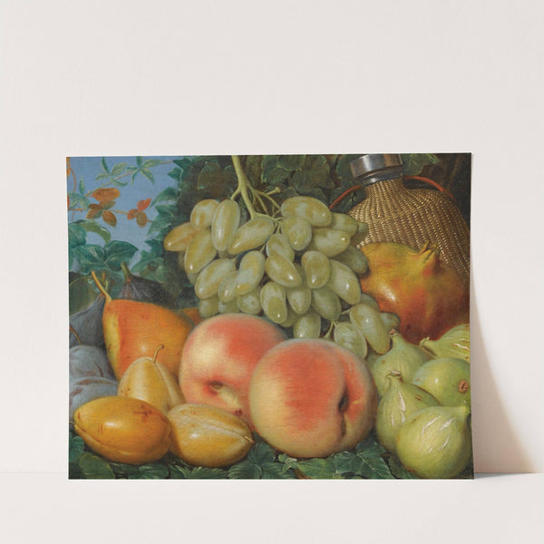 A Still Life With Figs, Plums, A Pear, White Grapes And A Flask by Spanish School