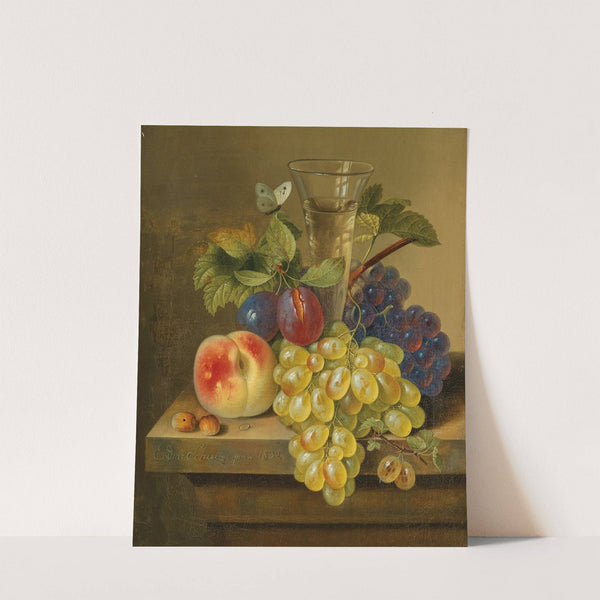 A Still Life with Grapes, a Champagne Glass and a Butterfly by Erdmann Schultz