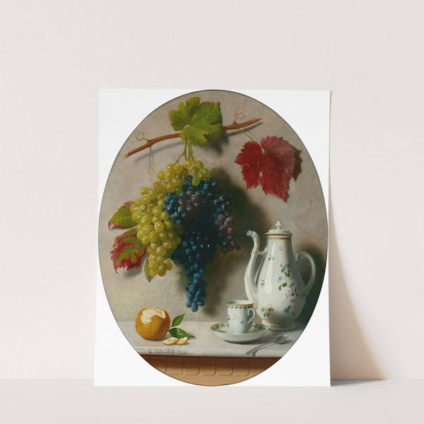 A still life with grapes and tea pot by Oreste Costa