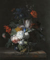 A Still Life With Hydrangea, Convolvulus, Polyanthus, Peonies, Auricula, Carnation, Tulips, Snowballs And Other Flowers In A Glass Vase