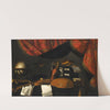 A still life with musical instruments and a globe on a table, a curtain behind by Bartolomeo Bettera