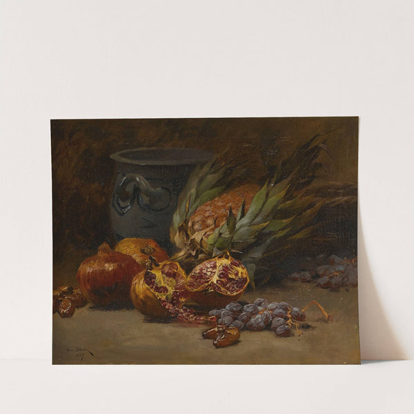 A still life with pomegranates and pineapple by Henri Saintin