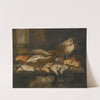 A Still Life With Salmon, Plaice, A Crab And Other Fish Arranged On A Table, A View Of The Sea Beyond by Abraham van Beijeren
