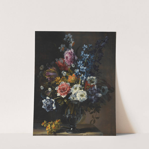 A Still Life With Tulips, A Hyacinth And Other Flowers In A Glass Vase On A Stone Plinth by Jean-Baptiste Monnoyer
