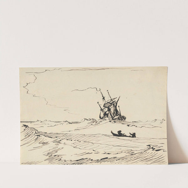 A Storm at Sea with a Large Ship and a Small Boat with Two Figures by Carl August Ehrensvärd