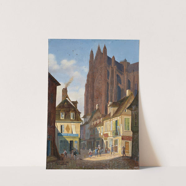 A street in Chartres with the Cathedral in the background by Giuseppe Canella