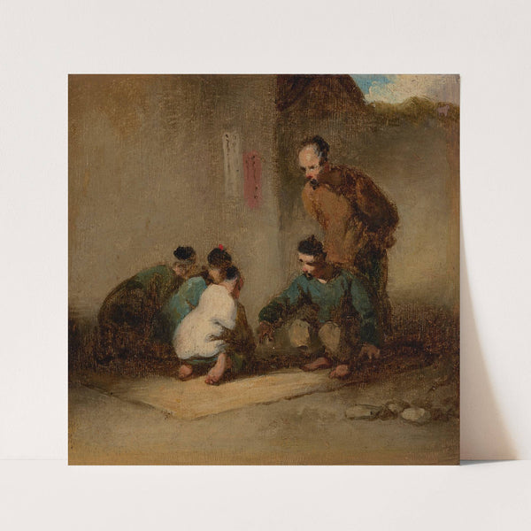 A street scene in Macau with five men gambling by George Chinnery