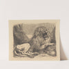 A Study from Nature; a lion among rocks, roaring, a human skull lower right by Sir George Hayter