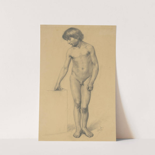 A study of a boy's nude resting on a pedestal by Jozef Hanula