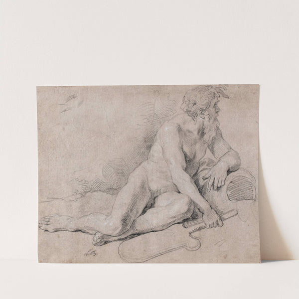 A study of a river god reclining, holding an oar in his right hand by Louis de Boullogne the Younger