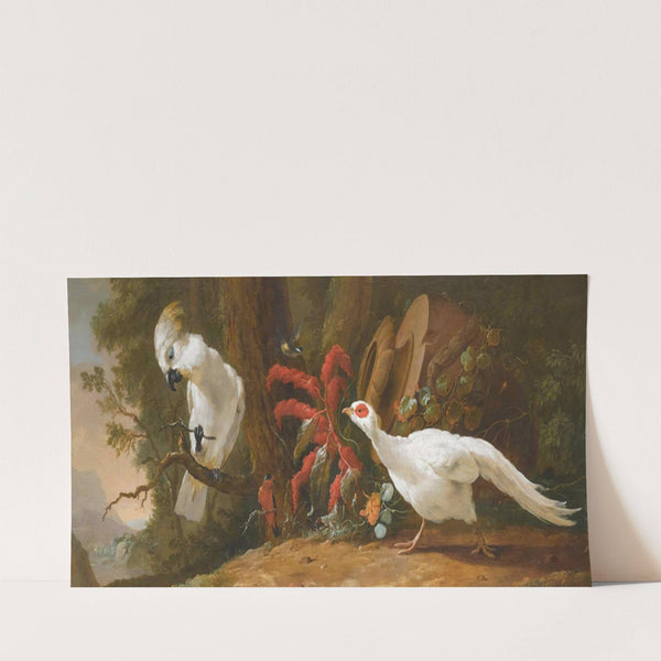 A Sulphur-Crested Cockatoo, A Red-Crested Cardinal And A White Pheasant In A Landscape With A Fallen Urn In The Background by Abraham Bisschop