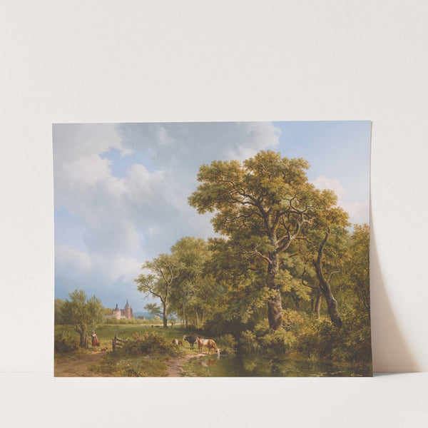 A Summer Landscape With cows Watering, A Castle In The Distance (1836) by Barend Cornelis Koekkoek