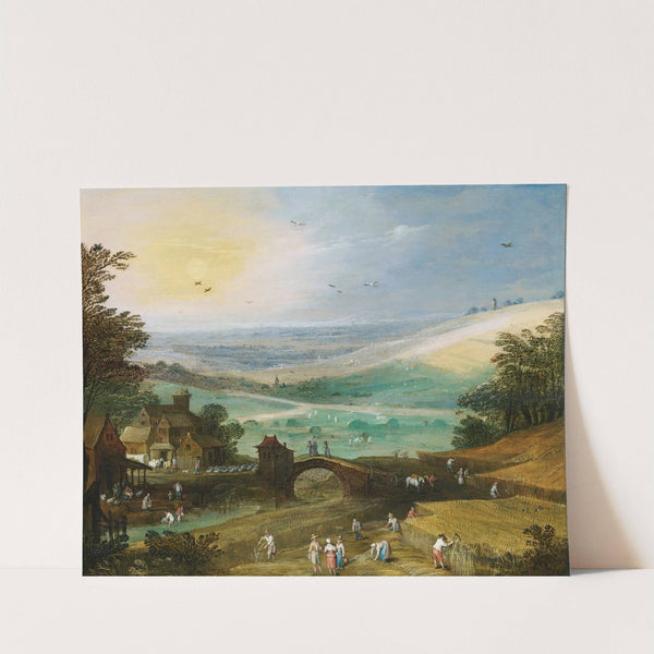 A Summer Landscape With Figures Bringing In The Harvest by Joos de Momper