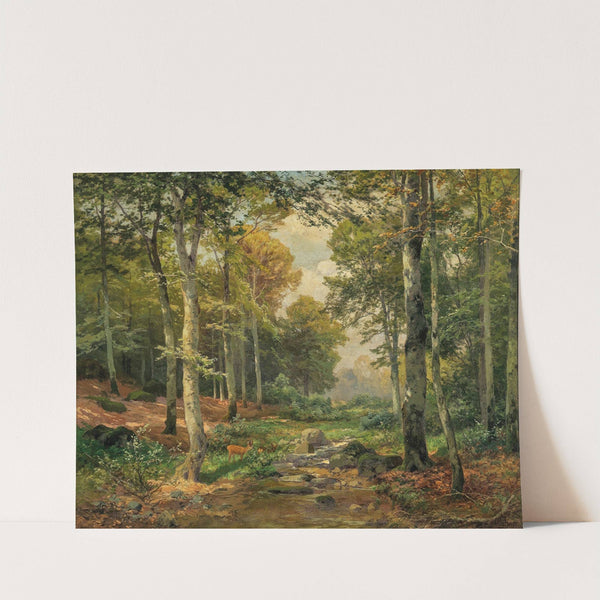 A Sun-Lit Forest with a Roe Deer by Heinrich Böhmer