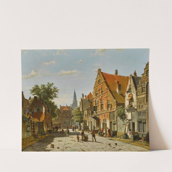 A Sunny Street with a Distant Church tower by Willem Koekkoek