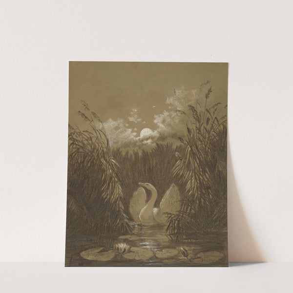 A Swan Among the Reeds, by Moonlight by Carl Gustav Carus