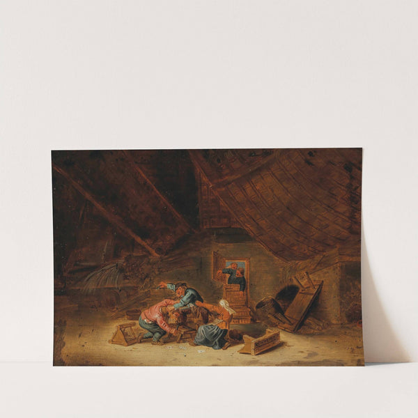 A tavern interior with brawling peasants by Bartholomeus Molenaer