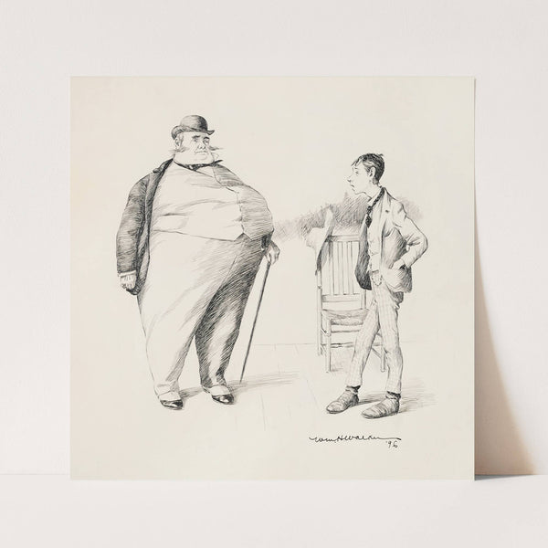 A thin young man talks to a large fat man. (1896) by William Henry Walker