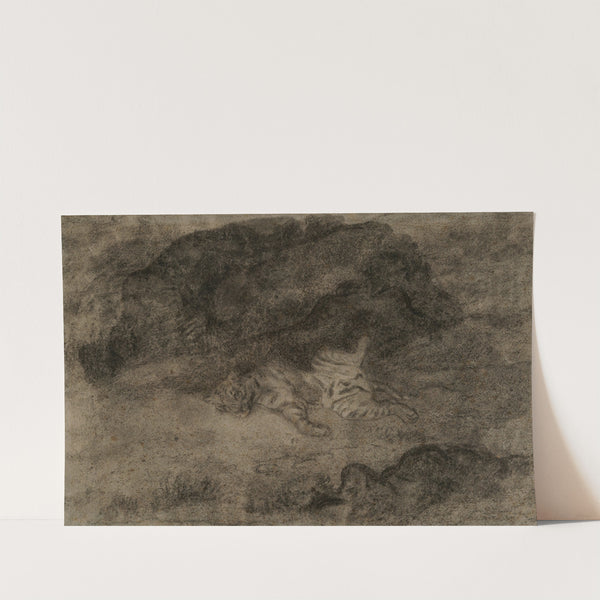 A tiger sprawling among the rocks by Antoine-Louis Barye