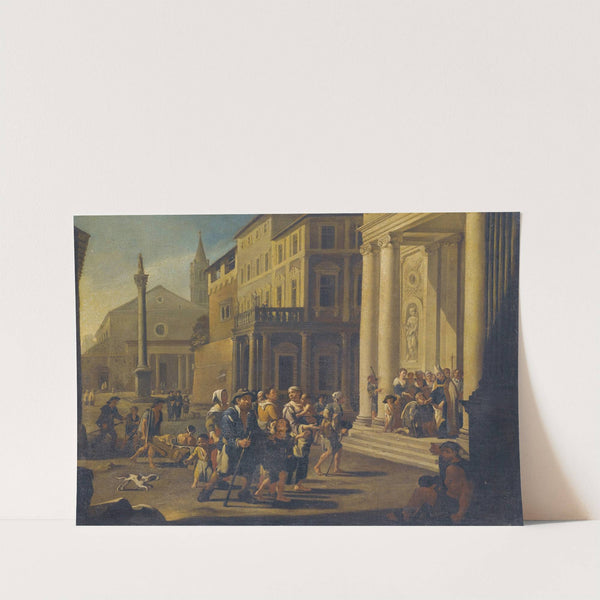 A Townscape With A Bishop Healing The Sick And Injured In Front Of A Church by Willem Reuter
