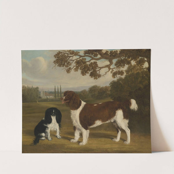 A Toy Spaniel and a Springer Spaniel in a Landscape, a Church in the Distance by William Nedham