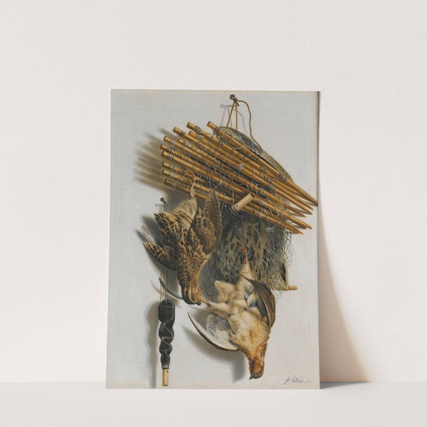 A Trompe L'oeil Still Life With Two Quails, A Bird-Net And A Whistle by Jacobus Biltius