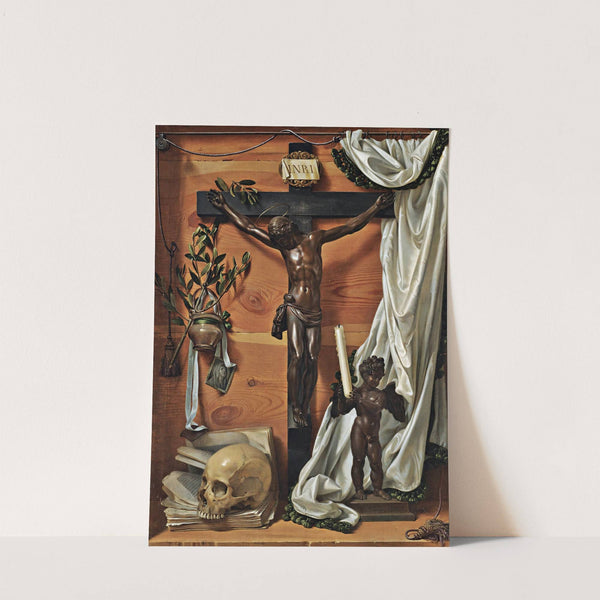 A Trompe L'oeil Vanitas Still Life With A Bronze Crucifix by Prospero Mallerini
