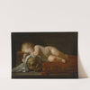 A Vanitas Scene With A Sleeping Child On A Red Velvet Cushion, An Egg Timer And A Skull by Luigi Miradori