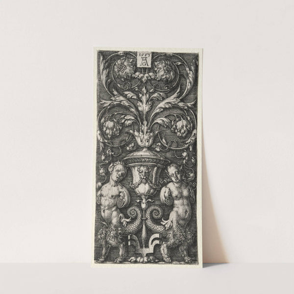 A Vase between Two Chimeric Figures (1553) by Heinrich Aldegrever