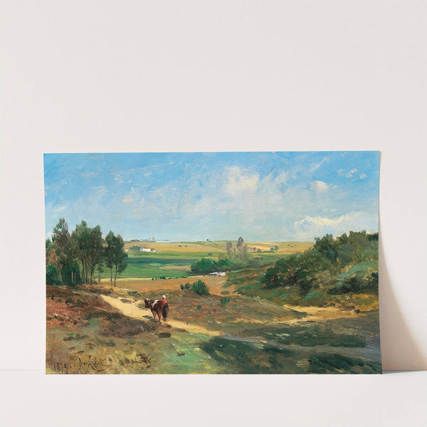 A vast landscape, in the background a village by Vladmir Donatovitch Orlovsky