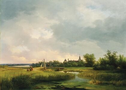 A Vast River Landscape with a Family Returning Home (1848)