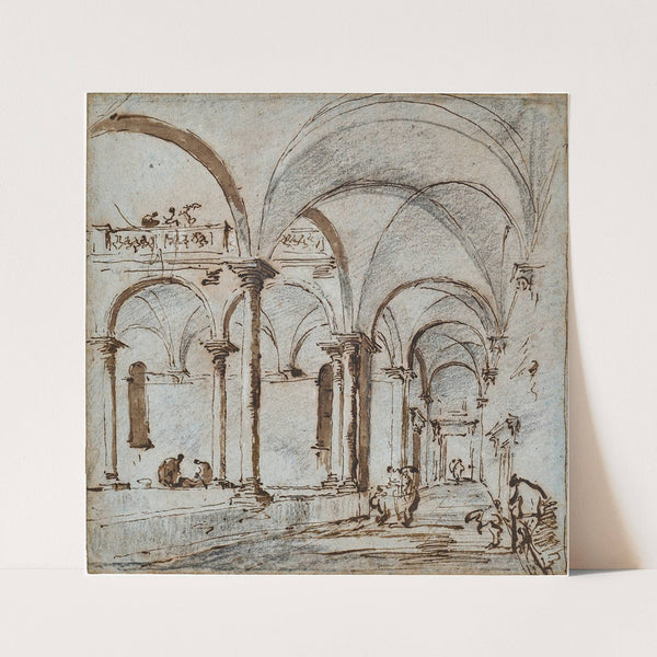 A vaulted courtyard with figures by Francesco Guardi