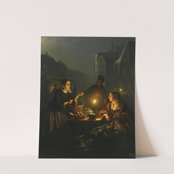 A Vegetable Seller At The Groenmarkt, The Hague by Petrus van Schendel