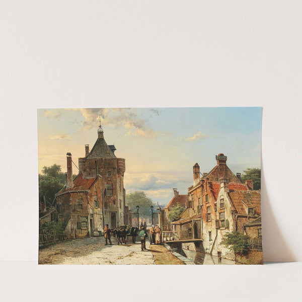 A View of a Netherlandish Town with Figures Chattering by Willem Koekkoek