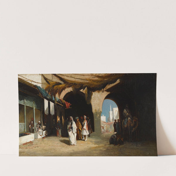 A view of a North African courtyard with market beyond by Henri Van Wyk